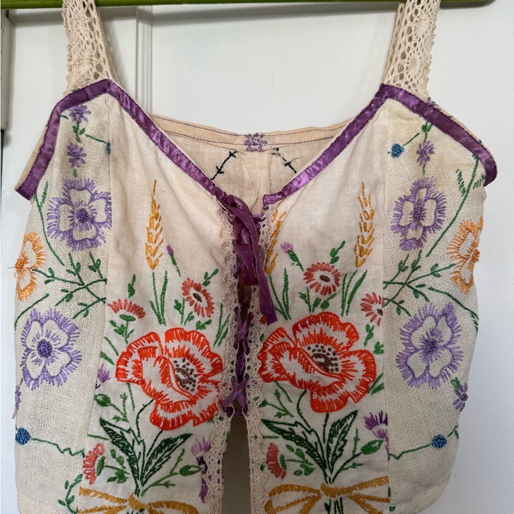 Handmade Floral Embroider w lace/ ribbon Top, BOHO , fairy , festival - Picture 3 of 12